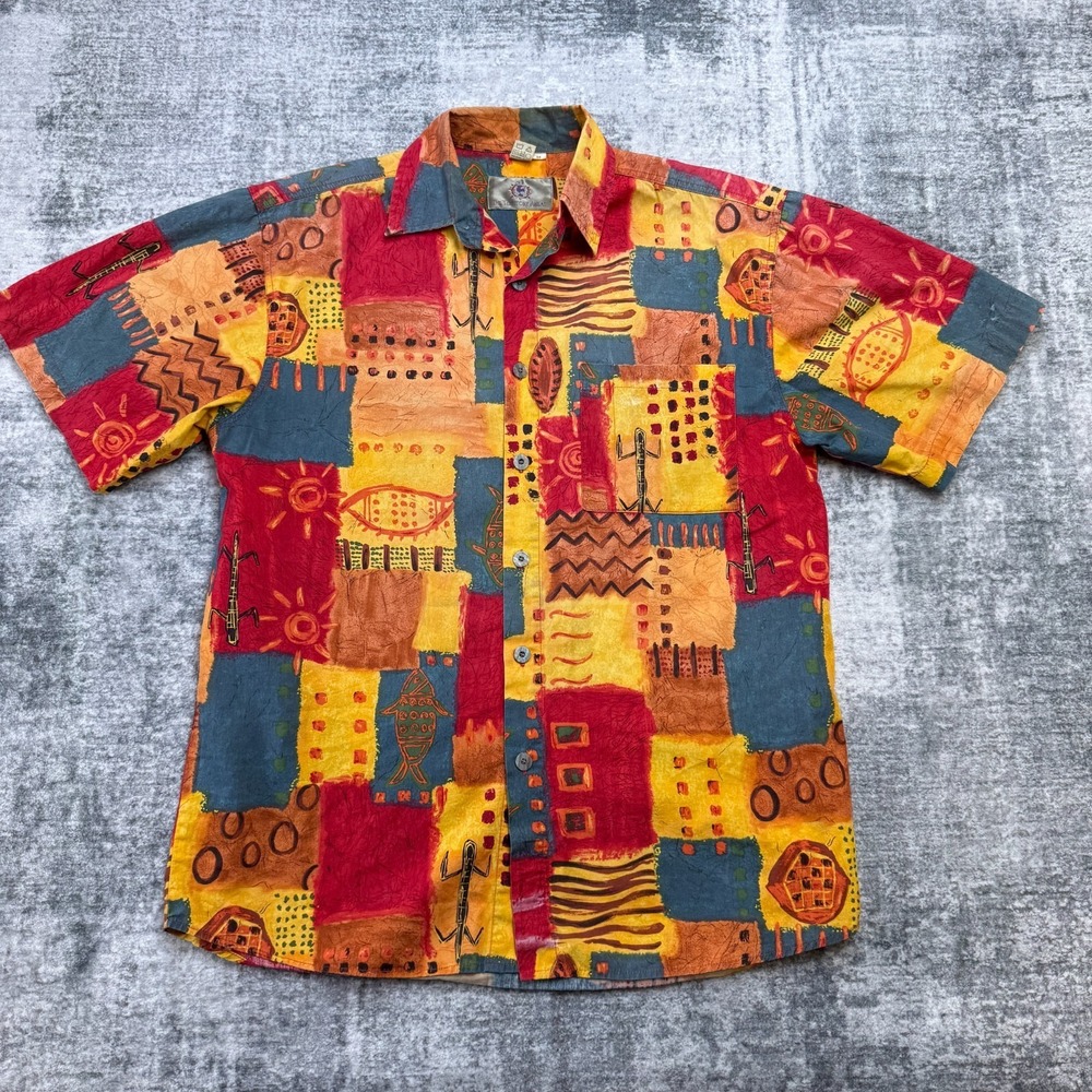 VTG Territory Ahead‎ Shirt Mens Medium Southwestern Arsty Sun Geometric Patches